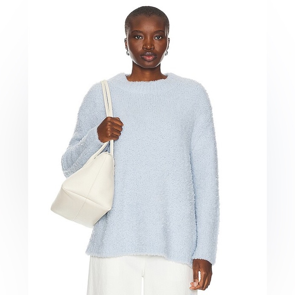 NWOT Enza Costa Boucle Mock Neck Wool Sweater Medium Powder Blue